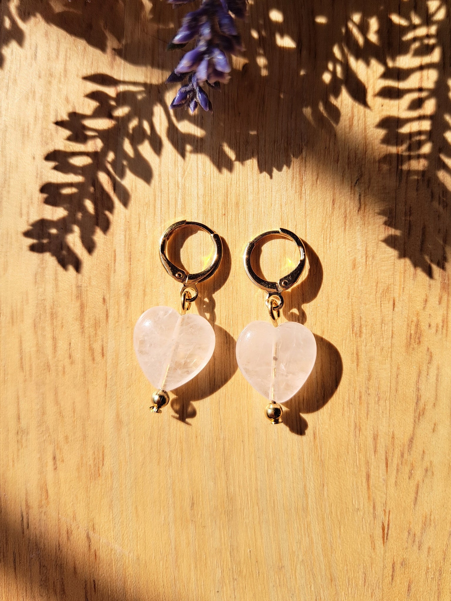 Aretes Corazón Cuarzo Rosa