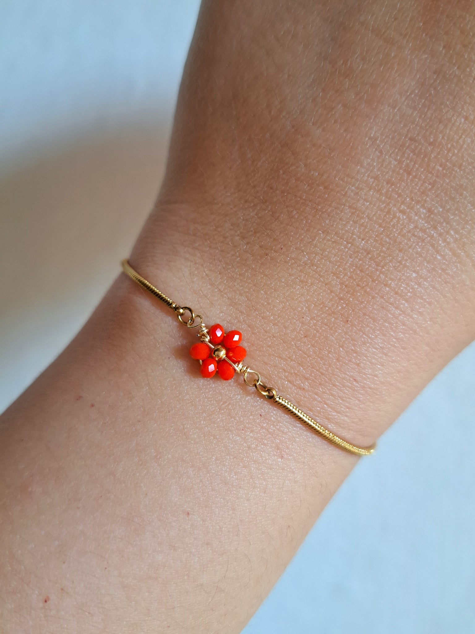 Pulsera Flor Cristal Rojo