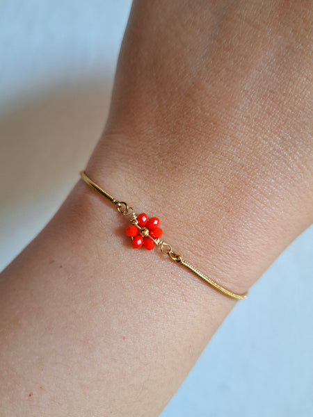 Pulsera Flor Cristal Rojo
