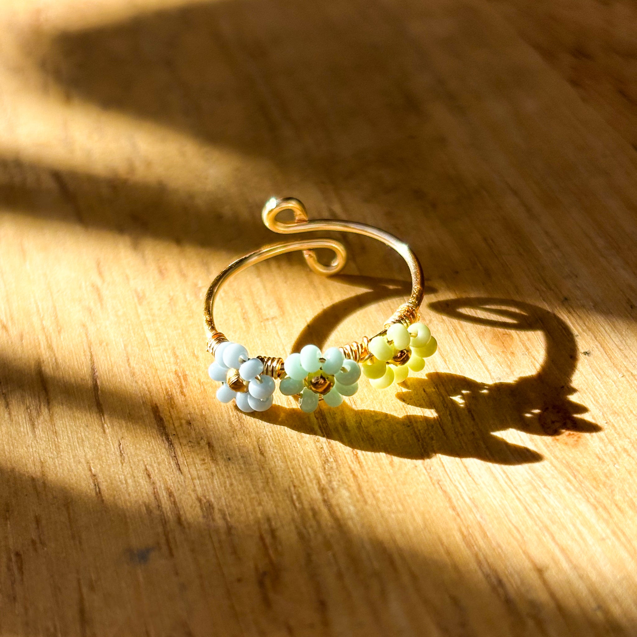 Anillo Flores Azules Pastel