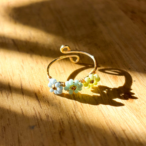 Anillo Flores Azules Pastel